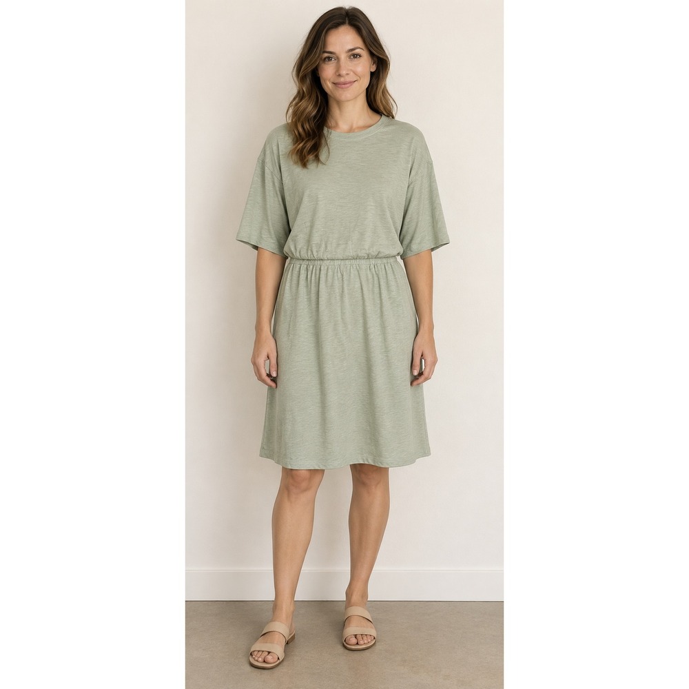 Old Navy Womens M Tall Green Cotton Slub Elastic Waist T-Shirt Dress 411730-01-1